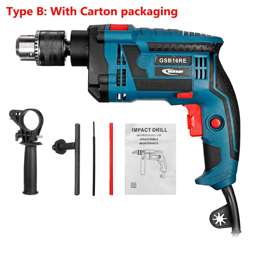 (Carton Packaging) 220V 1200W Electric Impact Hand Drill Bit Set Variable Speed Adjustable Woodworking Drill Power Tool