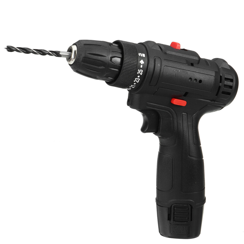 (EU Plug) 12V LED Cordless Electric Impact Hammer Drill Rechargeable Screwdriver W/ 2pcs Battery