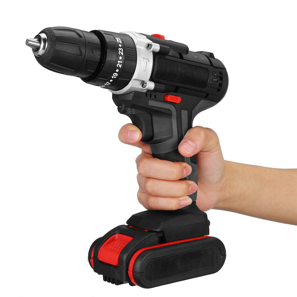 (Two Batteries, 220V EU Plug) 6000mAh 48V Electric Drill 25 Speeds Torque Impact Drill W/ 1/2pcs Battery