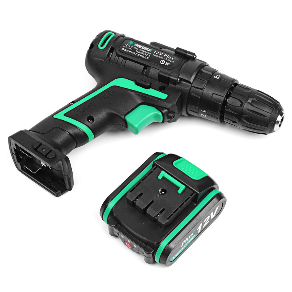 (UK Plug) 12V 1.5Ah Li-ion Battery Cordless Electric Hammer Power Drills Two Speed Power Screwdriver