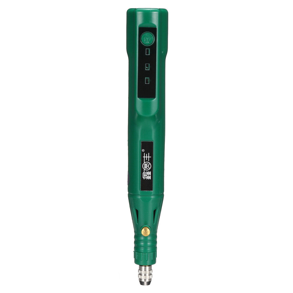 (Green) 25000RPM Portable Mini Electric Grinder 3 Gears Carving Rotary Pen Drill Engraving Grinding Tool