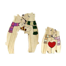 Bear Family Puzzle Cute Bear Jigsaw Puzzle With Scarf And Heart Decorative Wooden Animal Sculpture Tabletop Centerpieces