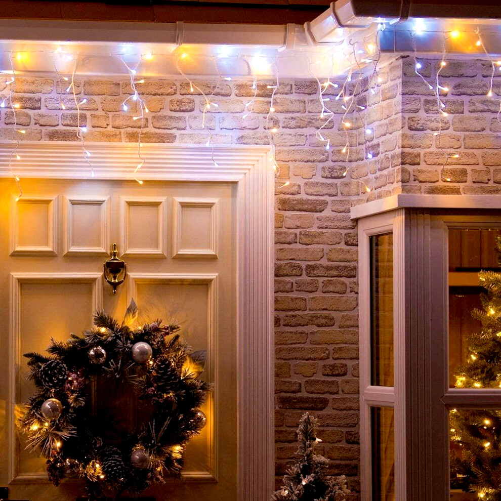 (Warm White & White) The Magic Toy Shop 200 Christmas LED Icicle Snowing Chaser Xmas Lights Timer & Memory Indoor / Outdoor