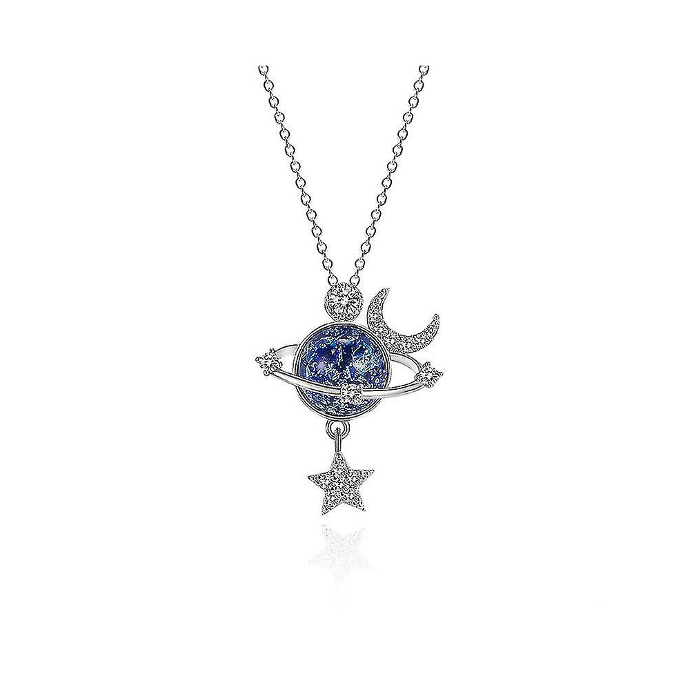925 Stamp Silver Color Women Chain On The Neck Collarbone Necklace for Women Universe Star Moon Crystal Pendant Chain Jewelry