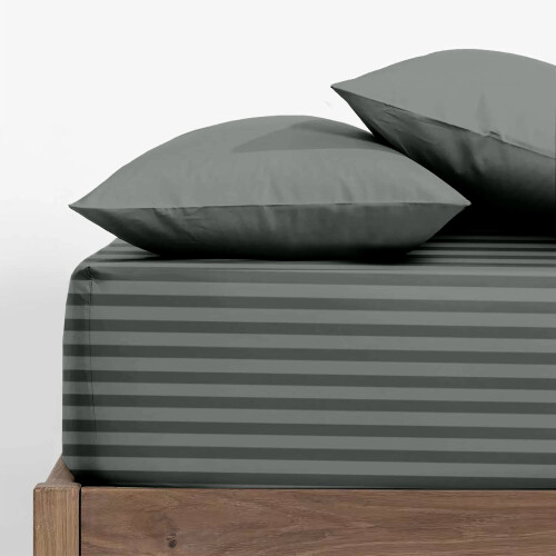 (Extra Deep Single Fitted Sheet, Charcoal Bed Sheet 40cm Stripe Pattern) 40cm Stripe Fitted Bed Sheets Single Double King