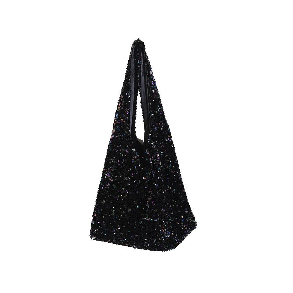 (black) Women Fashion Sequins Shoulder Bag Large Capacity Female Glitter Beaded Tote Handbag Mermaid Sequins