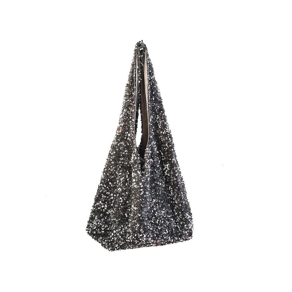 (Silver) Women Fashion Sequins Shoulder Bag Large Capacity Female Glitter Beaded Tote Handbag Mermaid Sequins