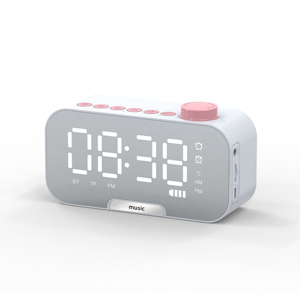 (White) Wireless Bluetooth Speaker Portable Mini Mirror Alarm Clock Support TF Card FM Radio with Mic