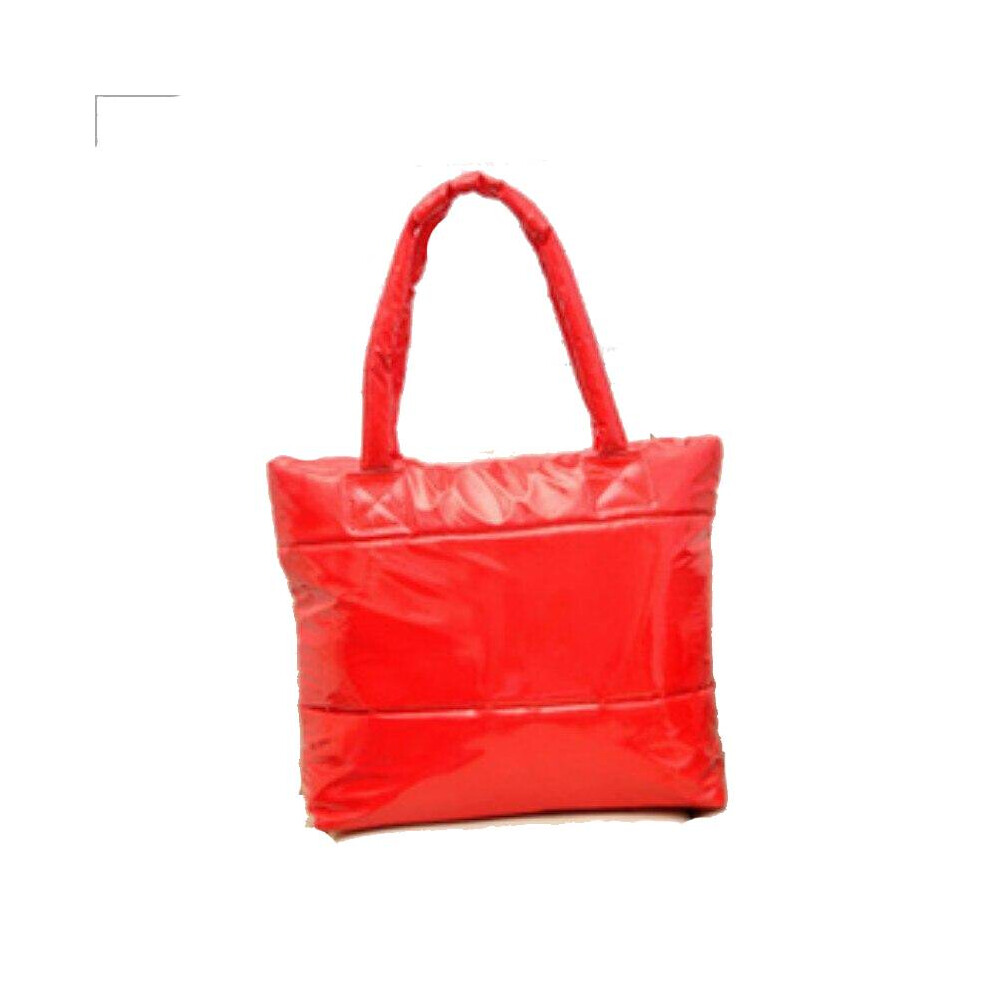 (Red) Fashion Handbag Single Shoulder Tote Women Space Pad Cotton Feather Down Bag Bucket Handbag