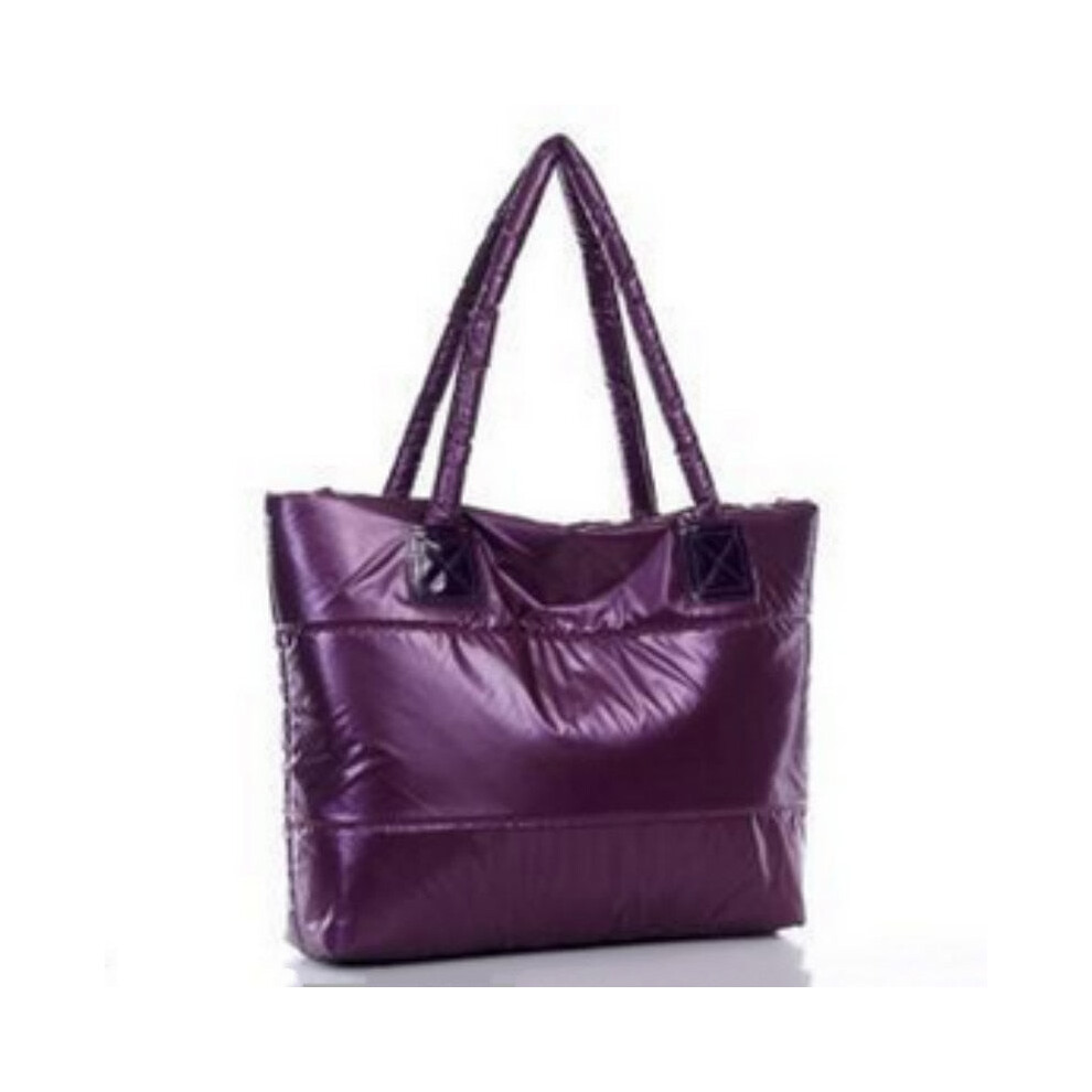 (Purple) Fashion Handbag Single Shoulder Tote Women Space Pad Cotton Feather Down Bag Bucket Handbag