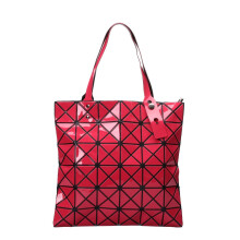 (Red) Women's shoulder bag 6 * 6 lattice pearlescent Pu matte diamond folded geometric diamond lattice one shoulder handbag