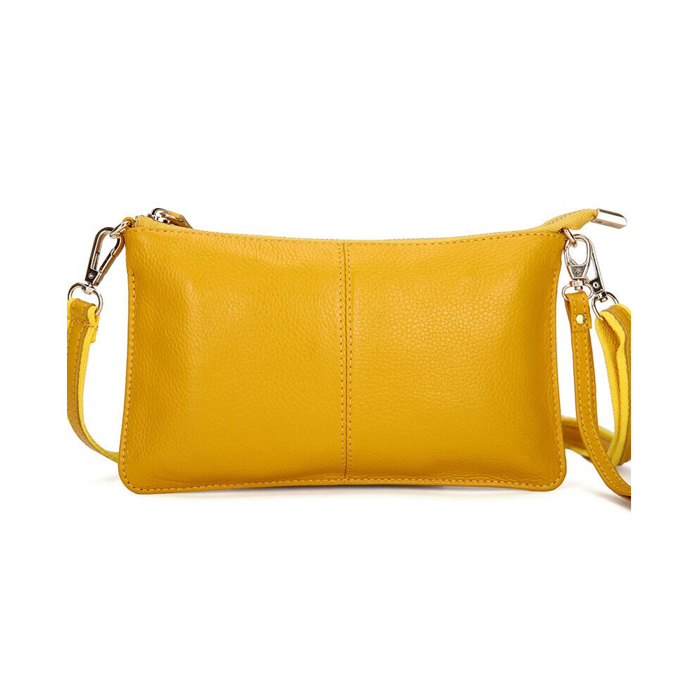 (Yellow) Women Genuine Leather Day Clutches Candy Color Bags Women's Fashion Crossbody Bags Small Clutch Bags