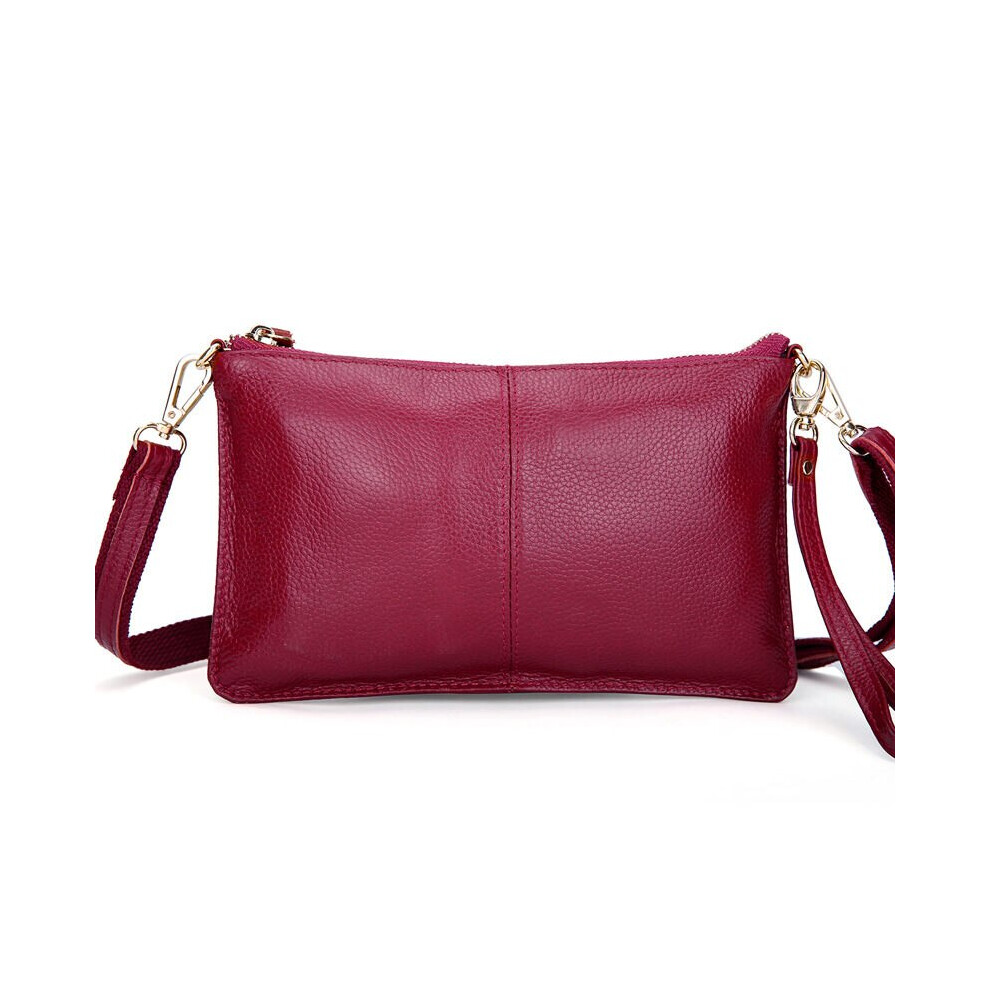 (Wine Red) Women Genuine Leather Day Clutches Candy Color Bags Women's Fashion Crossbody Bags Small Clutch Bags