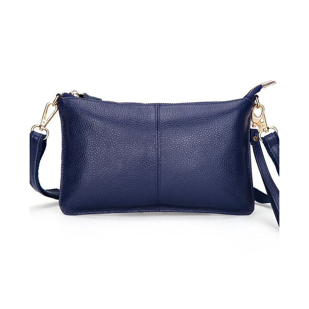 (Dark Blue) Women Genuine Leather Day Clutches Candy Color Bags Women's Fashion Crossbody Bags Small Clutch Bags