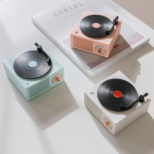 (Pink) Retro Turntable Wireless Mini Bluetooth 5.0 Speaker Portable Subwoofer, 8 Hours Working Time 2
