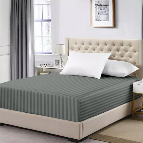 (Extra Deep Super King Fitted Sheet, Charcoal Bed Sheet 40cm Stripe Pattern) 40cm Stripe Fitted Bed Sheets Single Double King 2
