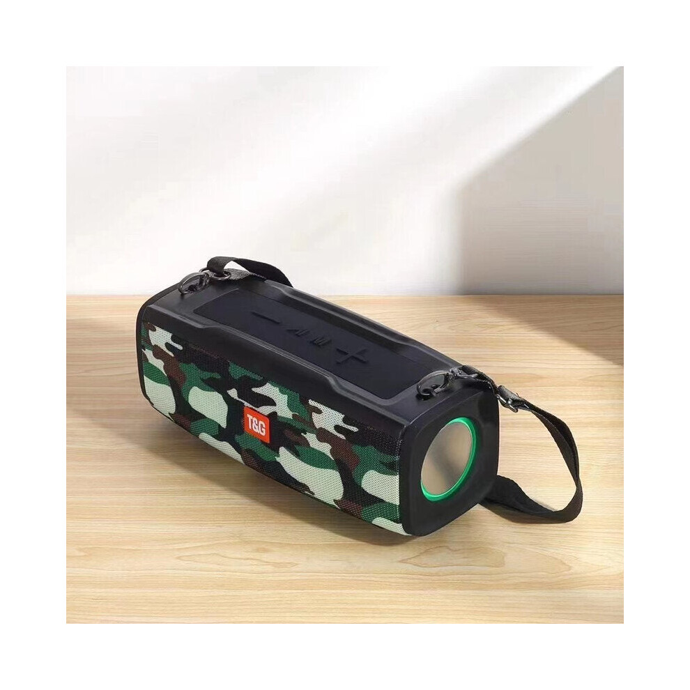 (Camouflage ) Portable Bluetooth Speaker With Colorful Lights Wireless Waterproof Stereo Subwoofer Outdoor Strap Music Tf Card Fm Radio Green 6112212093153