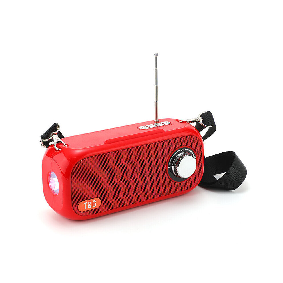 (Red) Solar Portable Bluetooth 5.0 3D Stereo Bass Column Fm Radio Outdoor Usb Speakers Support Aux/Wav Tf Subwoofer With Led Flashlight Red 6112212093108