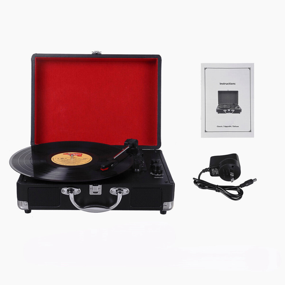 (Black) Vinyl Turntable Record Player LP Disc 33/45/78 RPM Bluetooth Portable Leather Gramophone Phonograph Speaker 3.5mm Antique Retro