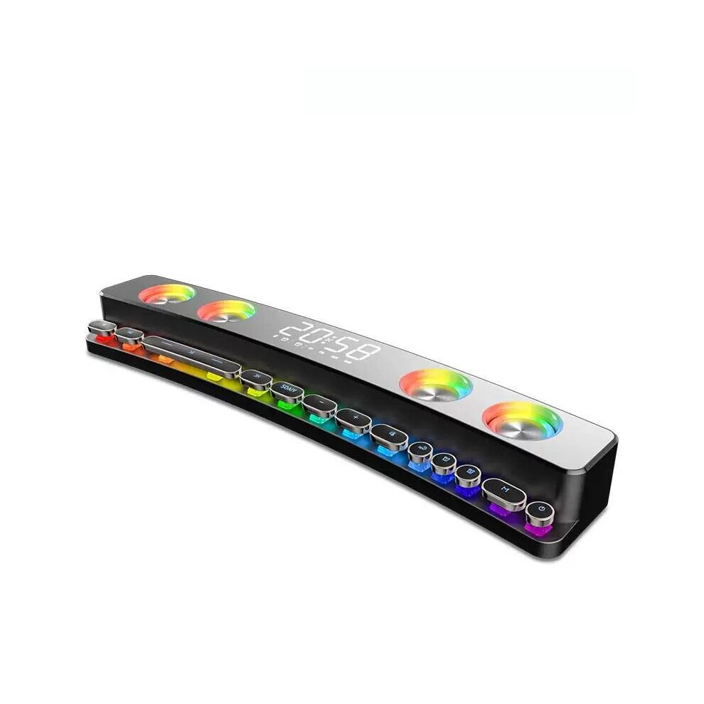 (Black, Clock Version) Bluetooth Wireless Game Speaker Soundbar USB 3D Stereo Subwoofer AUX FM Home Clock Indoor Sound Bar Computer Loudspeaker-image-OPC-PFKBGVM-NEW