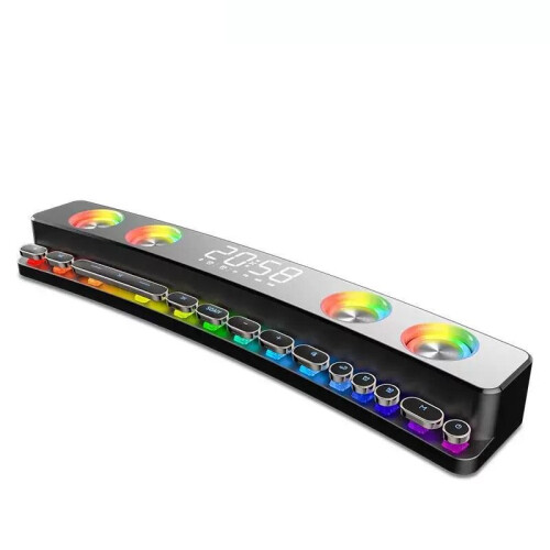 (Black, Basic version) Bluetooth Wireless Game Speaker Soundbar USB 3D Stereo Subwoofer AUX FM Home Clock Indoor Sound Bar Computer Loudspeaker