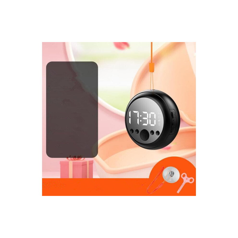 (Black) Bluetooth 5.0 Speaker Mirror Dual Alarm Clock Hi-Fi Stereo Mini Round Shape Subwoofer Support FM Radio TF Card