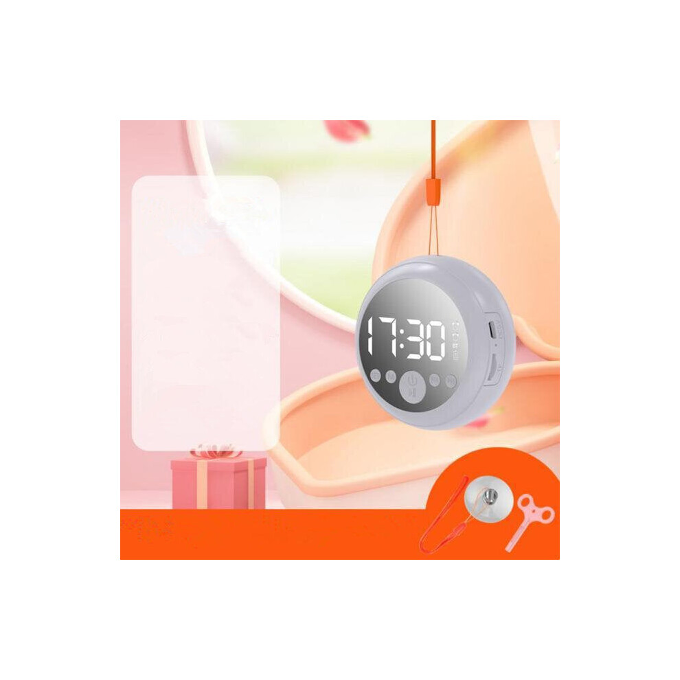 (White) Bluetooth 5.0 Speaker Mirror Dual Alarm Clock Hi-Fi Stereo Mini Round Shape Subwoofer Support FM Radio TF Card