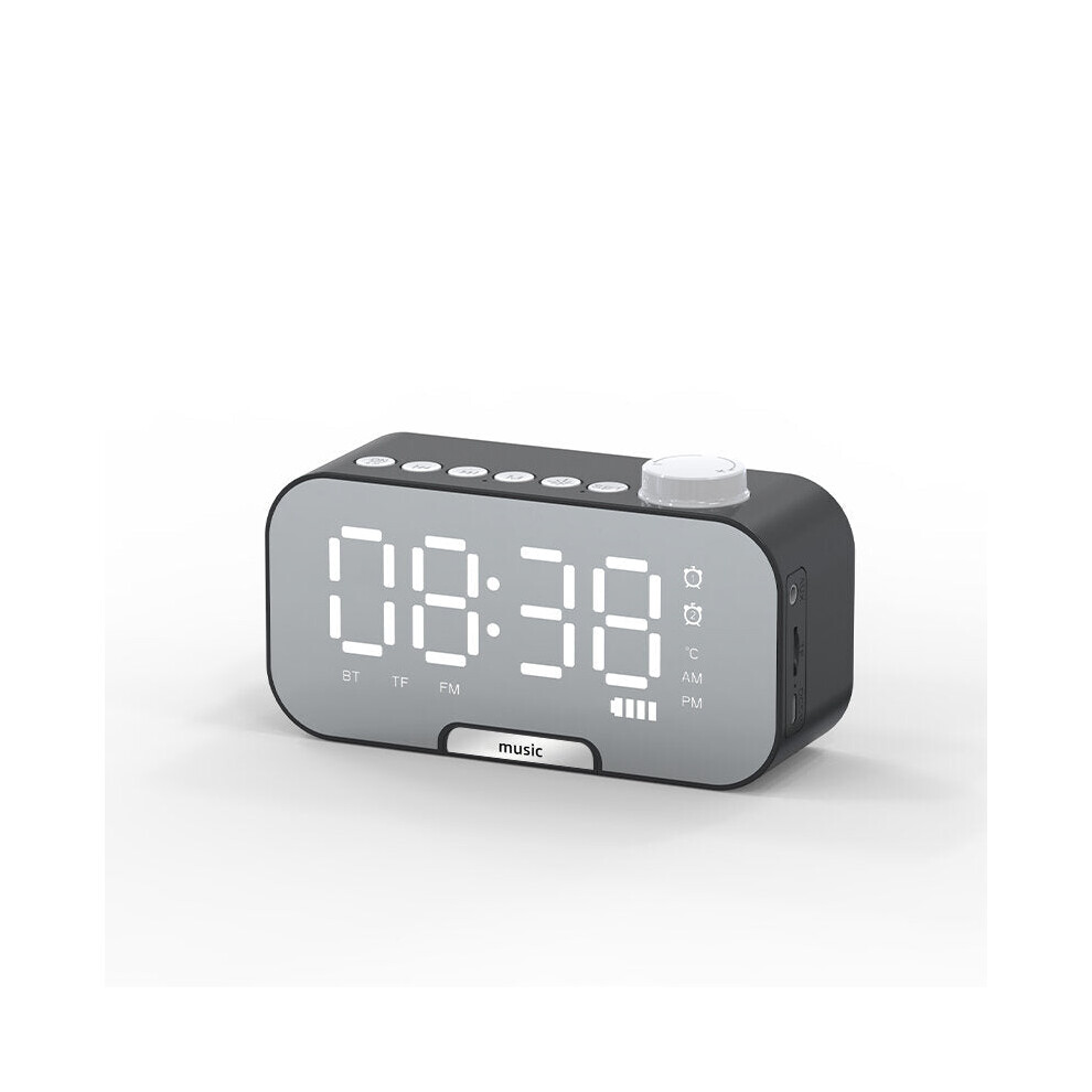 (Black) Alarm Clock Wireless Bluetooth Speaker Portable Mini Mirror Alarm Clock Hi-Fi Support TF Card