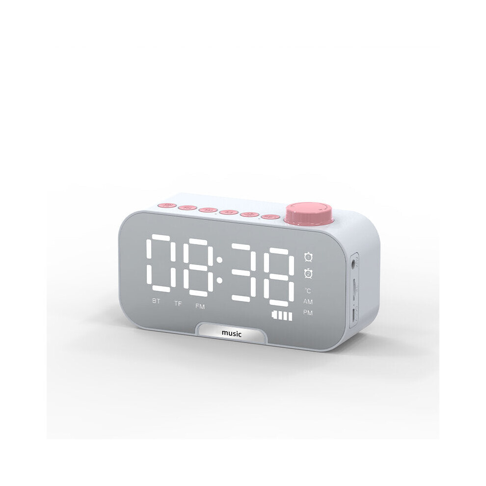 (White) Alarm Clock Wireless Bluetooth Speaker Portable Mini Mirror Alarm Clock Hi-Fi Support TF Card