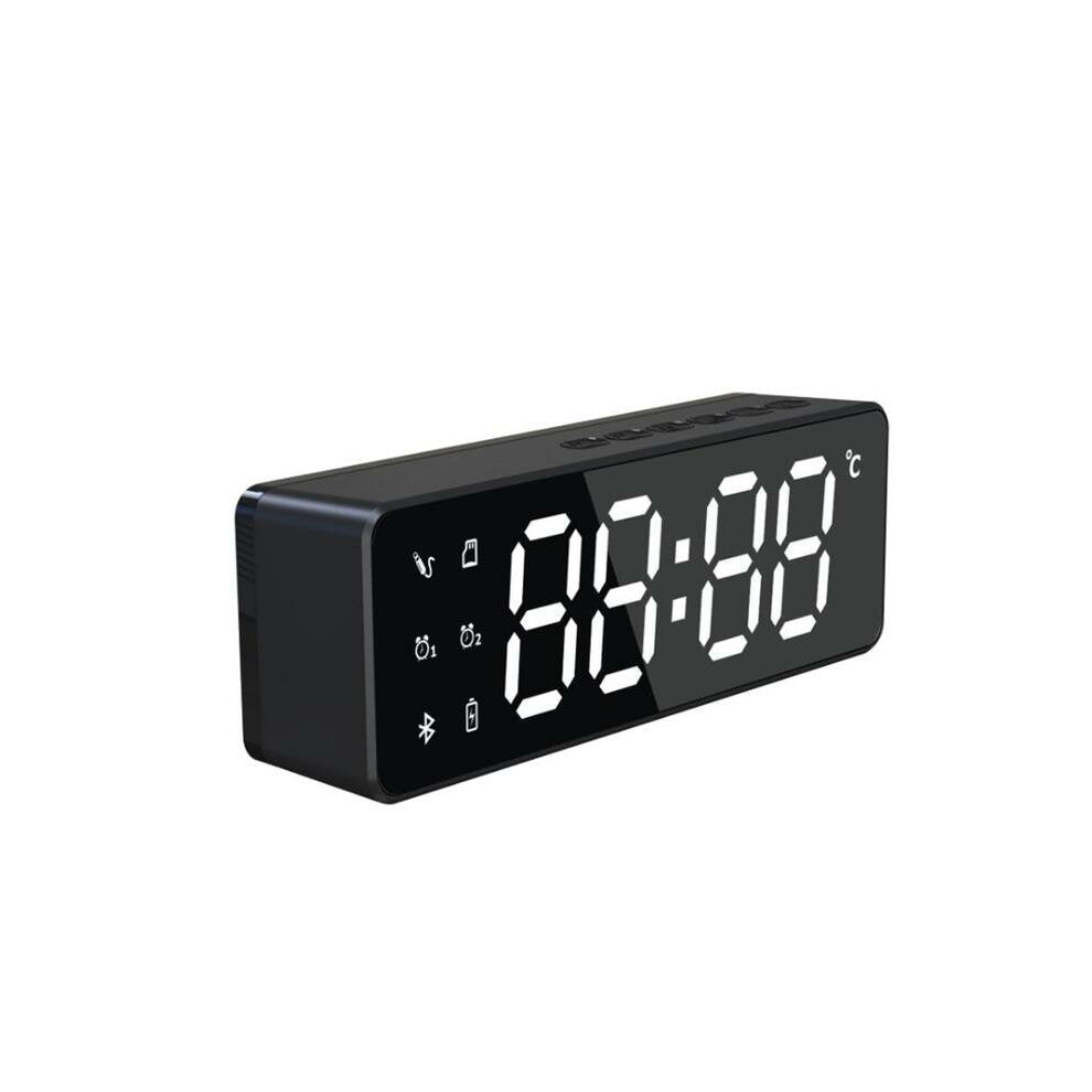 (Black) Wireless Bluetooth Speaker Bass Subwoofer FM Radio TF Card Dual Alarm Clock 10W LED Mirror Soundbar with Mic