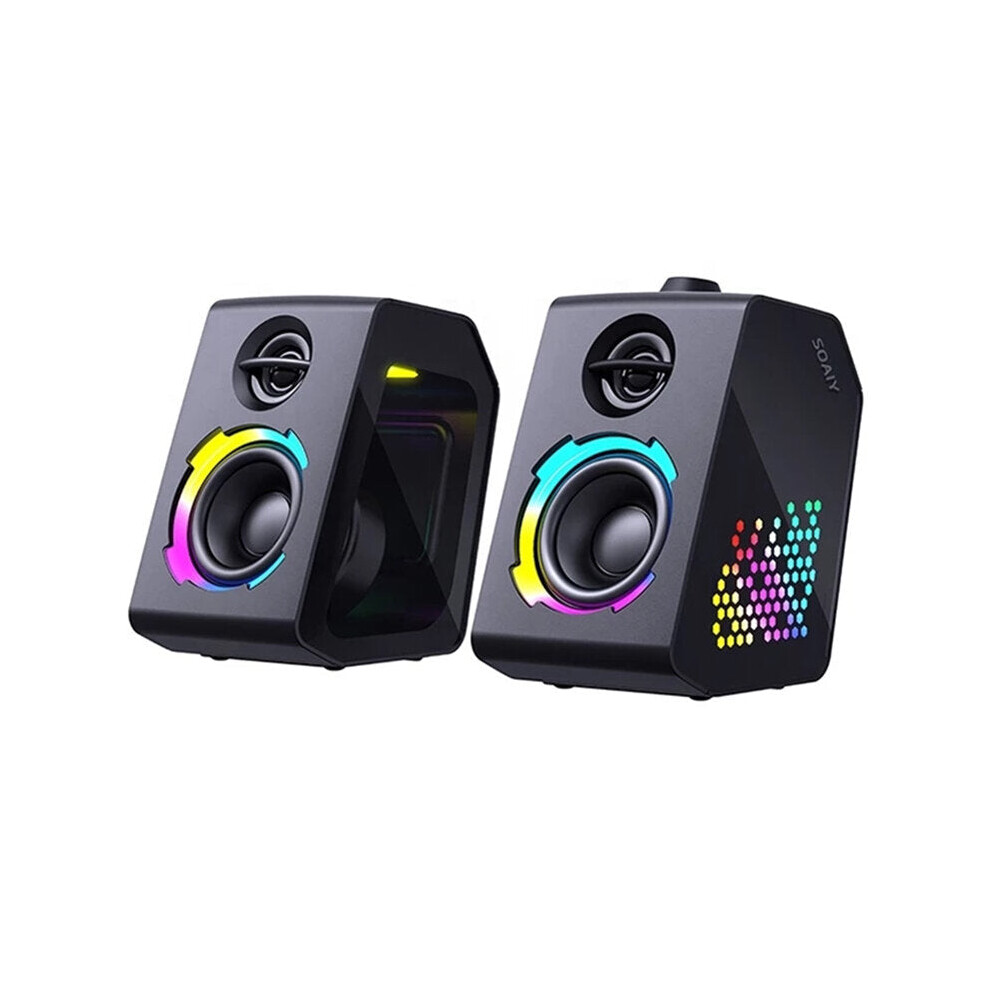 (Black English version) Bluetooth Speaker RGB Lighting Game Desktop Dual Speaker Surround Bass Stereo Support USB TF Card AUX Subwoofer