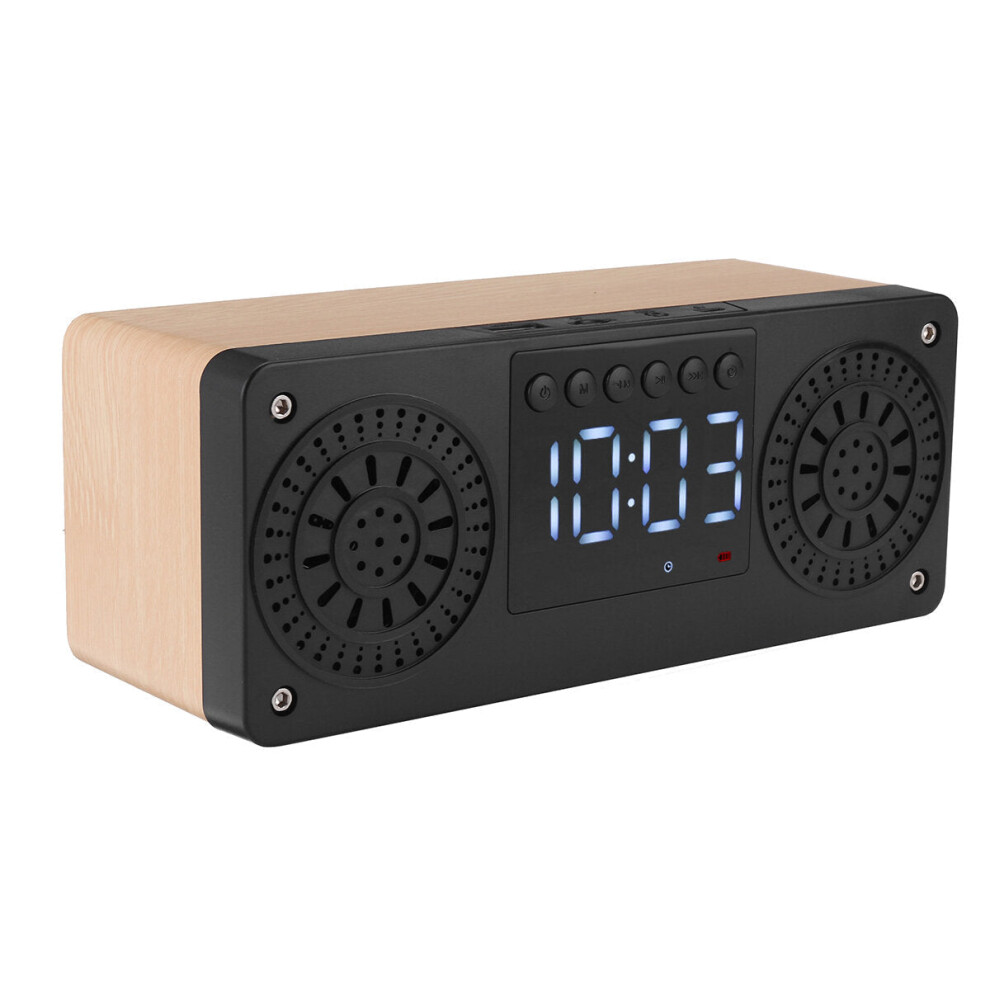 (Yellow) Bluetooth 5.0 Wooden Speaker Alarm Clock Support TF Card/USB/AUX/ FM Radio