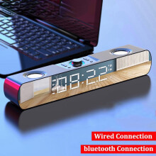 (bluetooth version white) Bluetooth 5.0 Speaker Stereo Subwoofer Bass Four-Units Noise Reduction FM Radio TF Card AUX-In Alarm Clock 1500mAh LED Mirror Display Soundbar