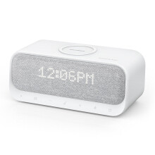 (White) Bluetooth Speakers 10W Stereo Sound FM Radio Alarm Clock White Noise Qi Wireless Charger 3-in1 Wireless Soundbar