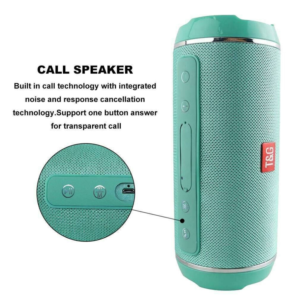 (Green) Portable Bluetooth Wireless Speaker 3D Stereo Music Sound Sweatproof Colum Outdoor Support FM TF Card U Disk