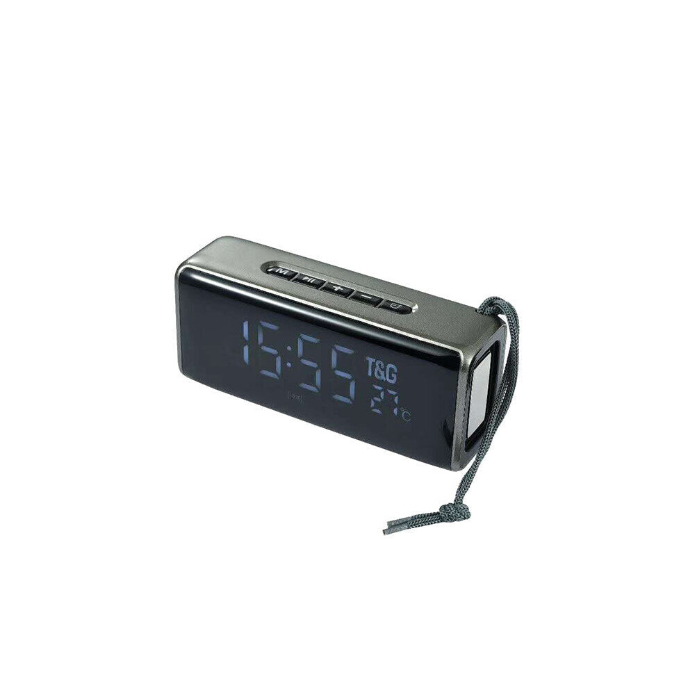 (Grey) Bluetooth Speaker LED Temperature Alarm Clock Speaker Portable Column Bluetooth Sound Box Music System with TF AUX U-Disk FM Radio