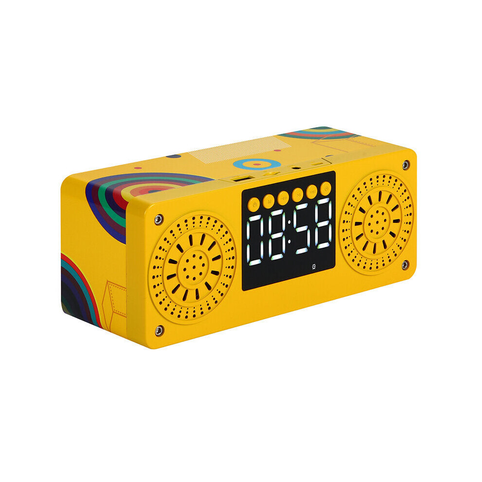 (Yellow) Bluetooth 5.0 Speaker Wireless Speaker LED Alarm Clock Music Player TF Card FM Radio Speaker