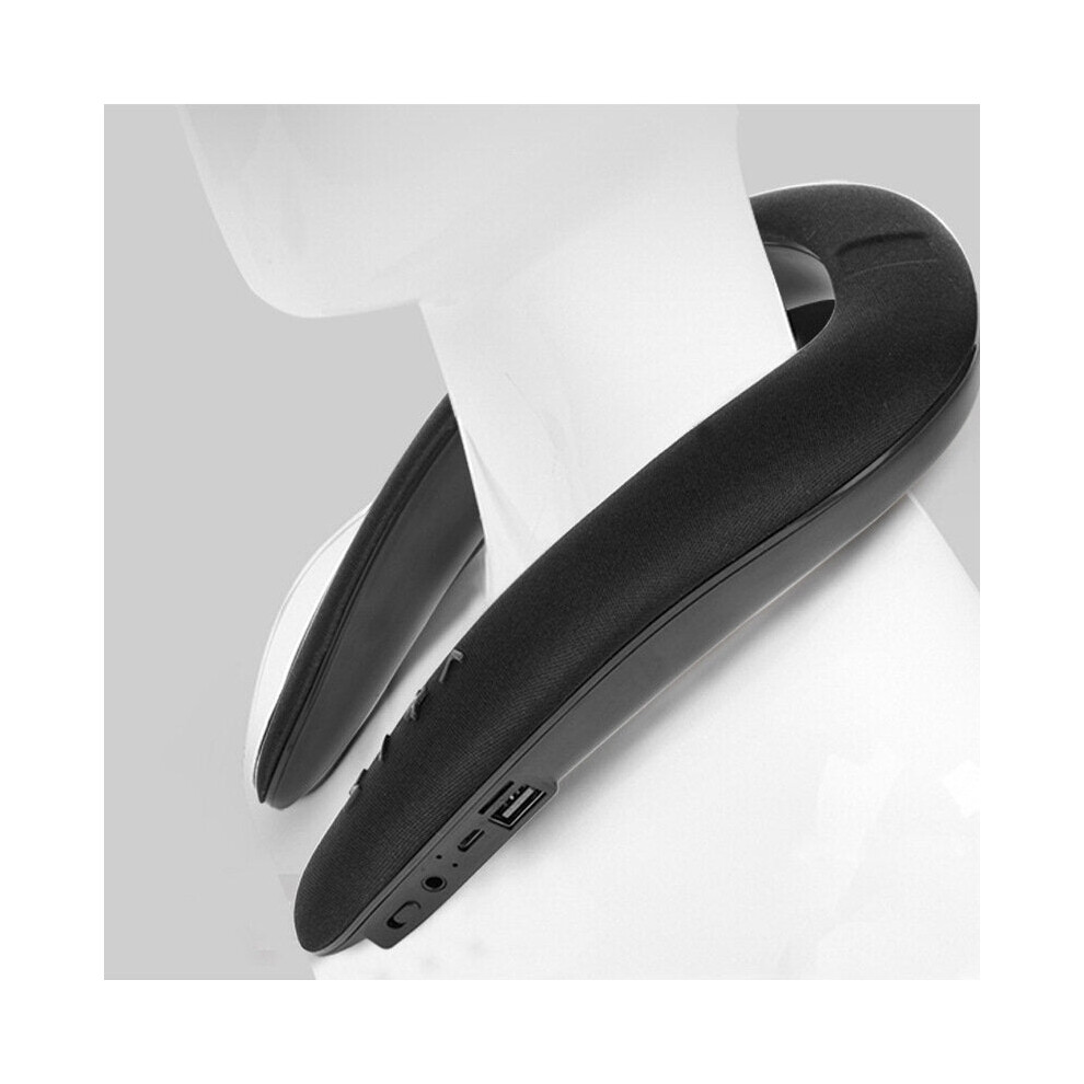 (Black) Portable Bluetooth Neckband Dual Speaker 5D Stereo Sound Lound speakers Support FM Radio SD Card USB Disk Handsfree Call