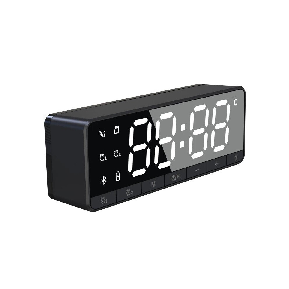 (Black) Bluetooth Speaker Portable Wireless Speaker LED Alarm Clock Mini Stereo Bass TF Card FM Handsfree Speaker with Mic