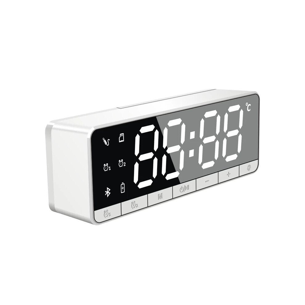 (White) Bluetooth Speaker Portable Wireless Speaker LED Alarm Clock Mini Stereo Bass TF Card FM Handsfree Speaker with Mic