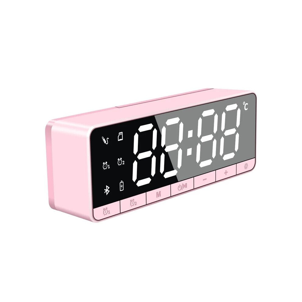 (Pink) Bluetooth Speaker Portable Wireless Speaker LED Alarm Clock Mini Stereo Bass TF Card FM Handsfree Speaker with Mic