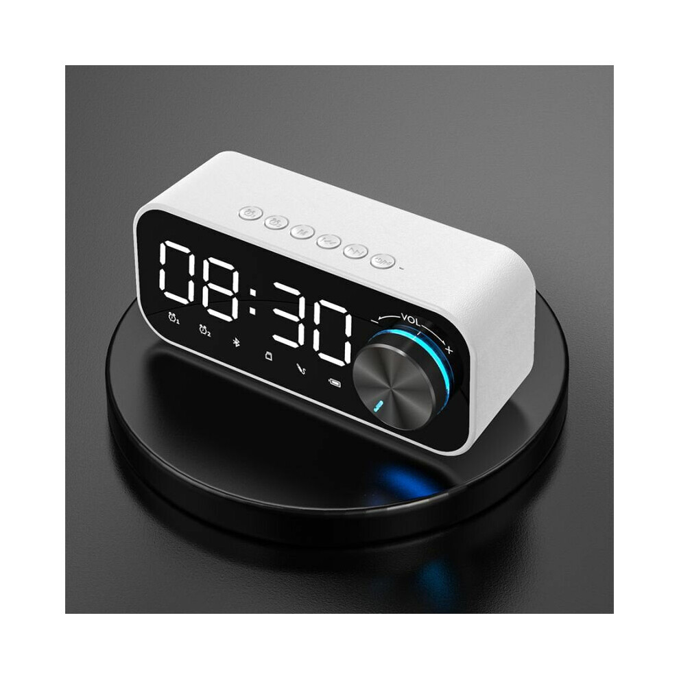 (White) Bluetooth Subwoofer Music Player Speaker Alarm Clock With FM Radio Broadcast And Dual Alarm Clock Settings