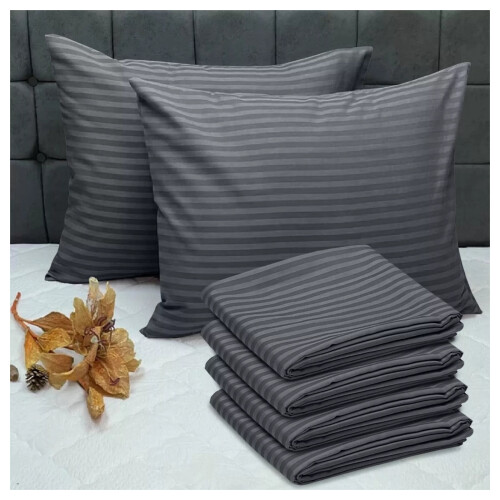 (Stripe Pillow Cover 4-Pack, Charcoal Bed Sheet 40cm Stripe Pattern) 40cm Stripe Fitted Bed Sheets Single Double King