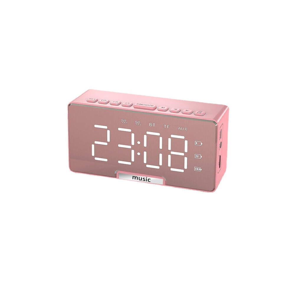 (Pink) LED Alarm Clock Speaker Luminous Multi-function Retro Bluetooth 5.0 Loudspeaker for Home Decor Digital Alarm Clock