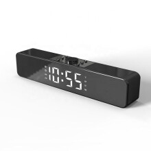 (Black, Without LED) Alarm Clock Bluetooth Speaker With LED Digital Display Wired Wireless Home Theater Surround Sound Bar