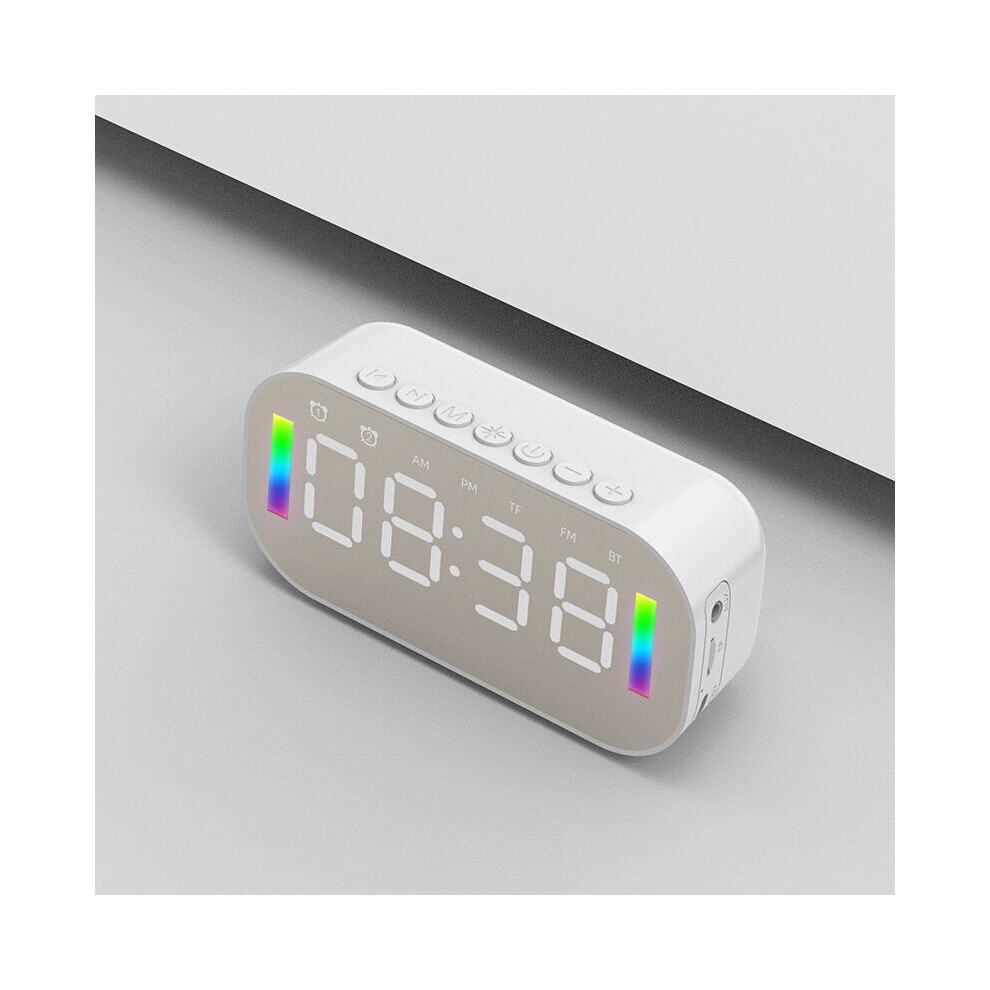 (White) Wireless Bluetooth Speaker Mini LED Alarm Clock FM Radio TF Card AUX Soundbar Subwoofer with Phone Hoder