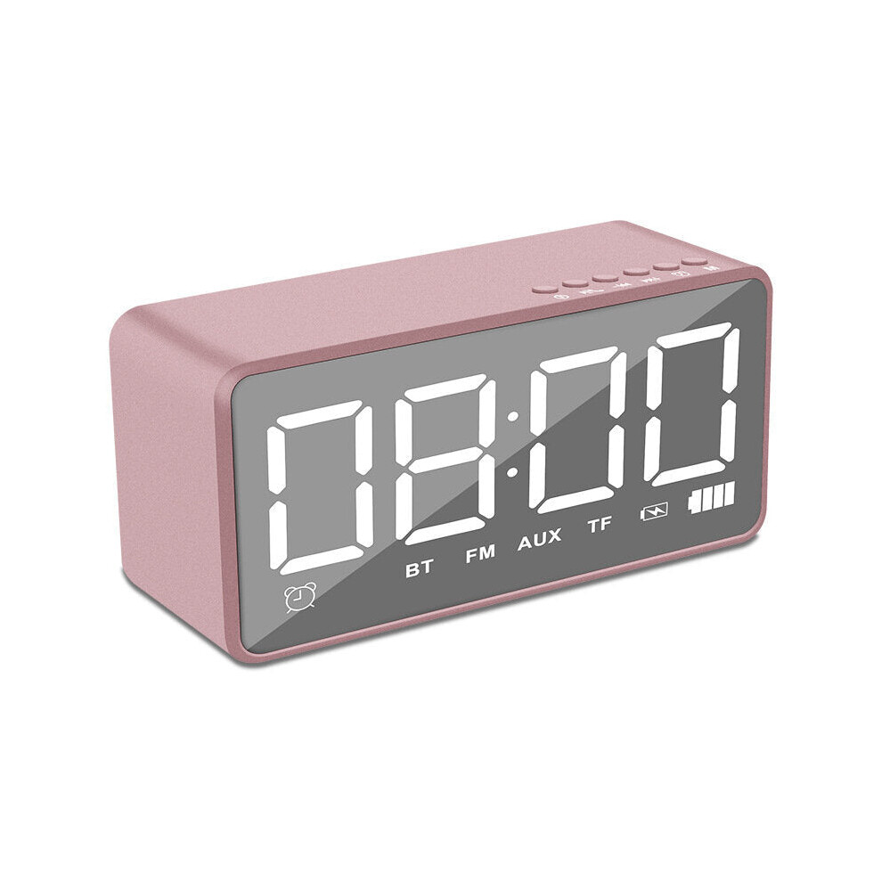 (White) Bluetooth Speaker Alarm Clock Mirror LED Digital FM Radio TF AUX Desktop Wireless Speaker with Mic