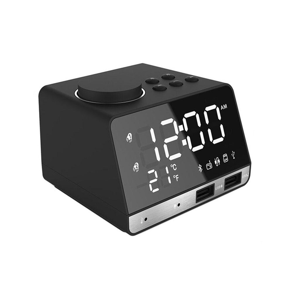 (Black, EU Plug) Bluetooth Speaker Alarm Clock USB Charging for Phone Portable FM Radio Subwoofer