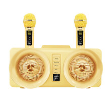 (Yellow) Wireless Bluetooth Speaker 30W Dual Drivers Stereo TF Card AUX-In 1800mAh Luminous Home Karaoke Portable Soundbar with Dual Wireless Microphones