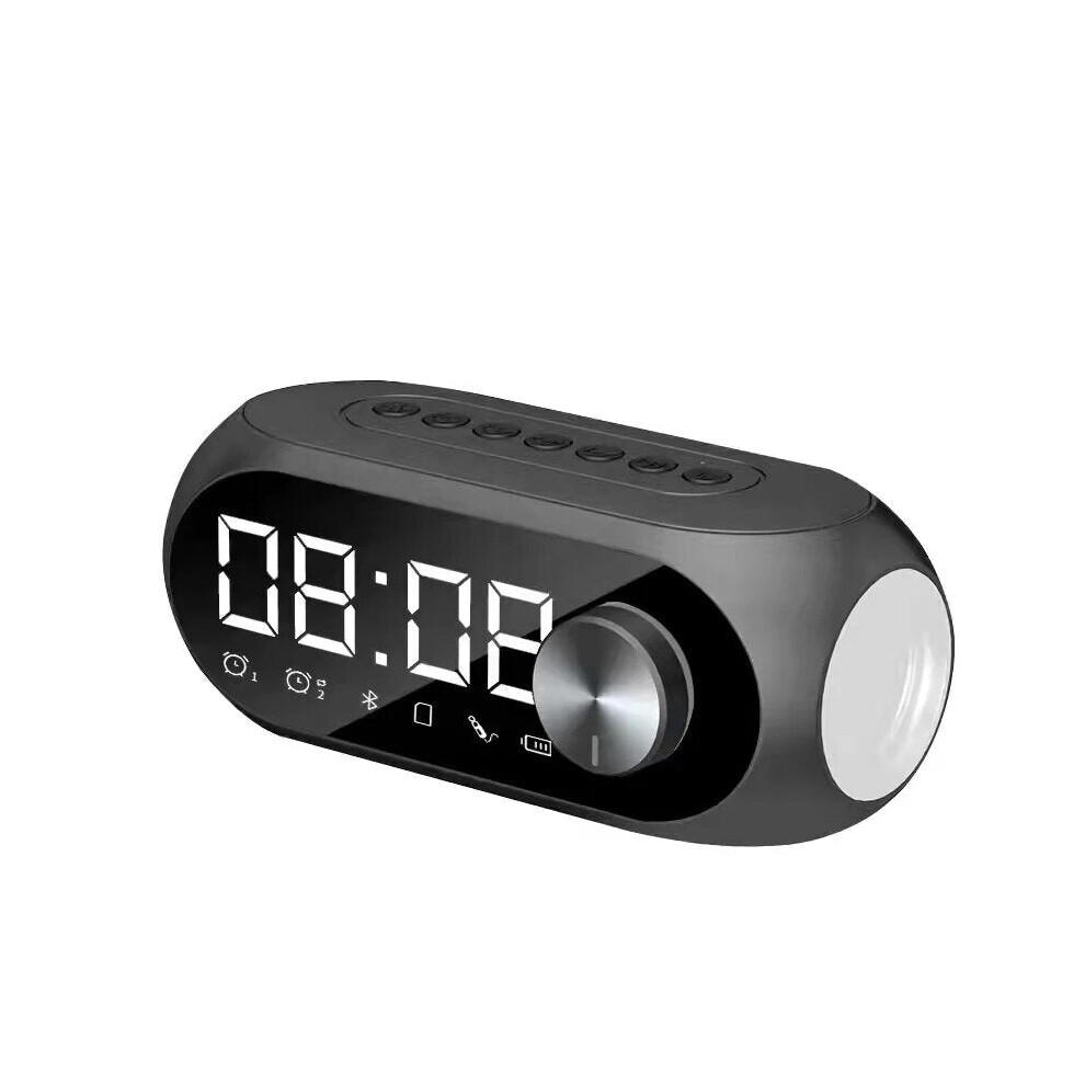 (Black) Bluetooth 5.0 Speaker Alarm Clock Mirror Night Light Multiple Play Modes LED Display 360 Surround 3D Stereo Sound 1400mAh Battery Life